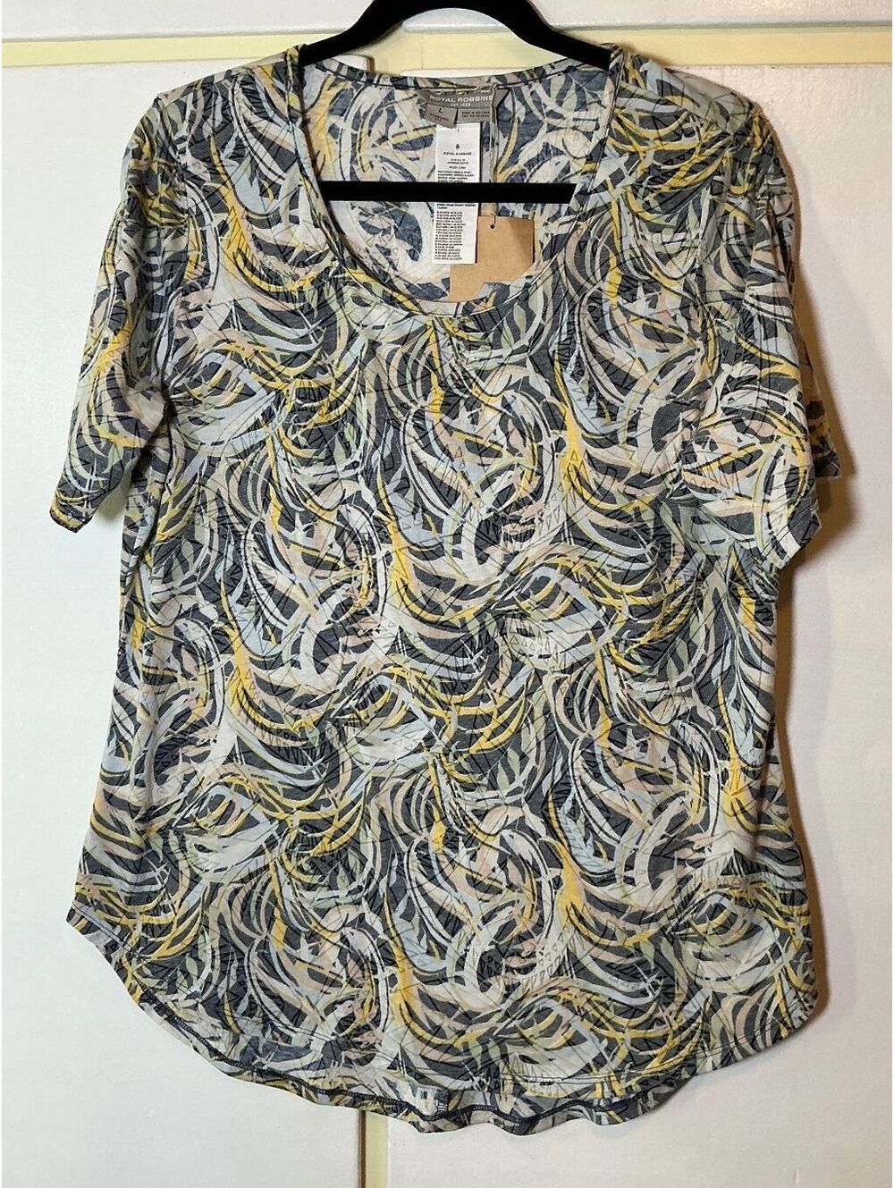 NEW Royal Robbins Featherweight T-Shirt Women's Large Sheer Gray Yellow